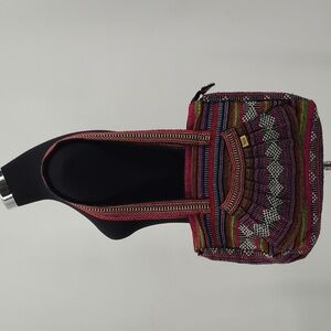 Pinzon Woven Boho Tote Bag Multi Color Striped Geometric Shoulder Bag Zipper